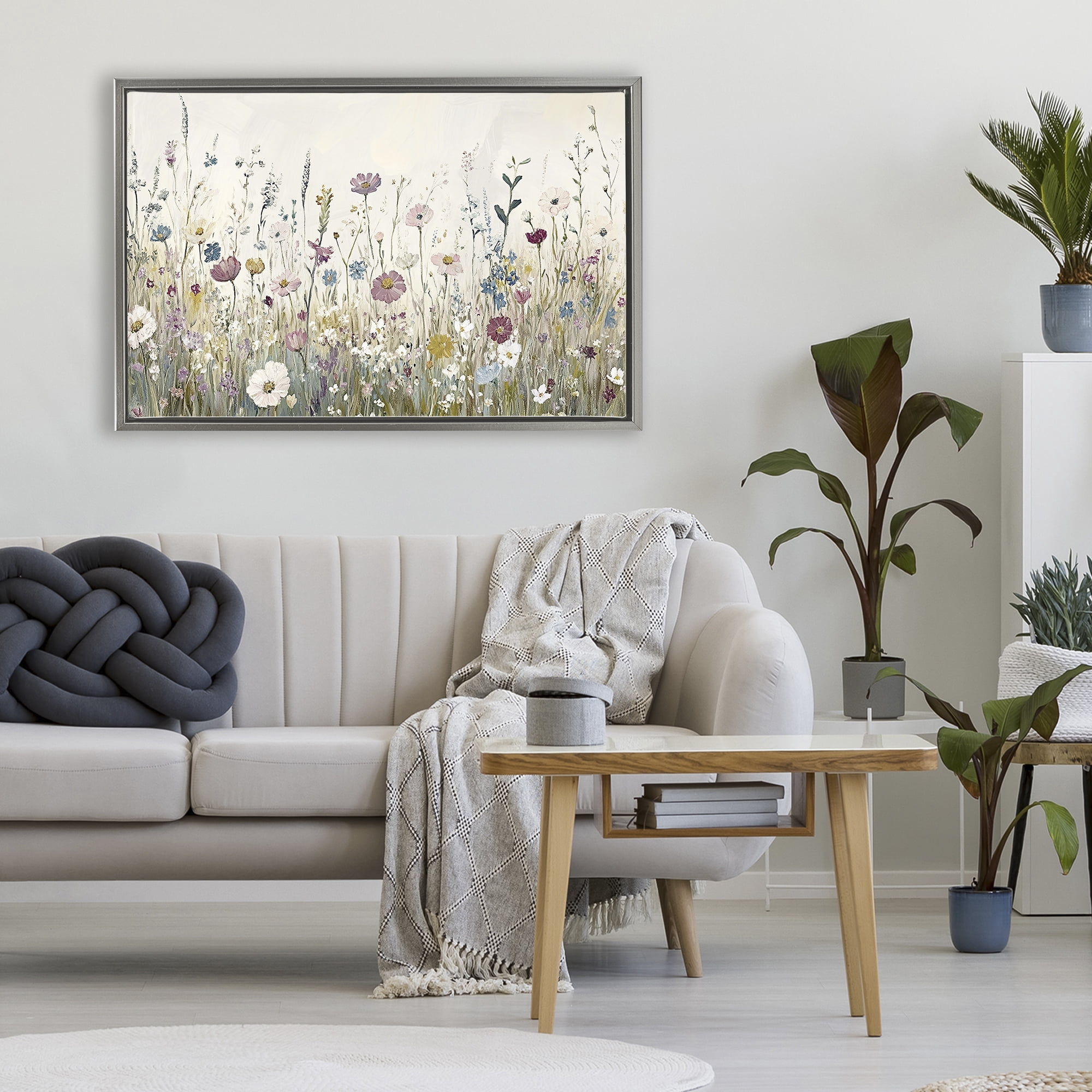 Stupell Industries Spring Blooms Pastoral Meadow Gray Framed Floater Canvas Wall Art, design by Kim Allen