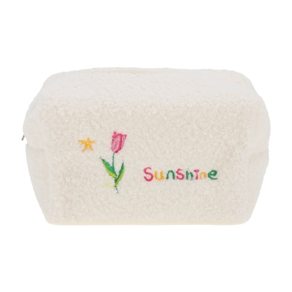 Unique Bargains 1 Pc Tulip Style Drawstring Makeup Bag for Vacation Cream White Plush