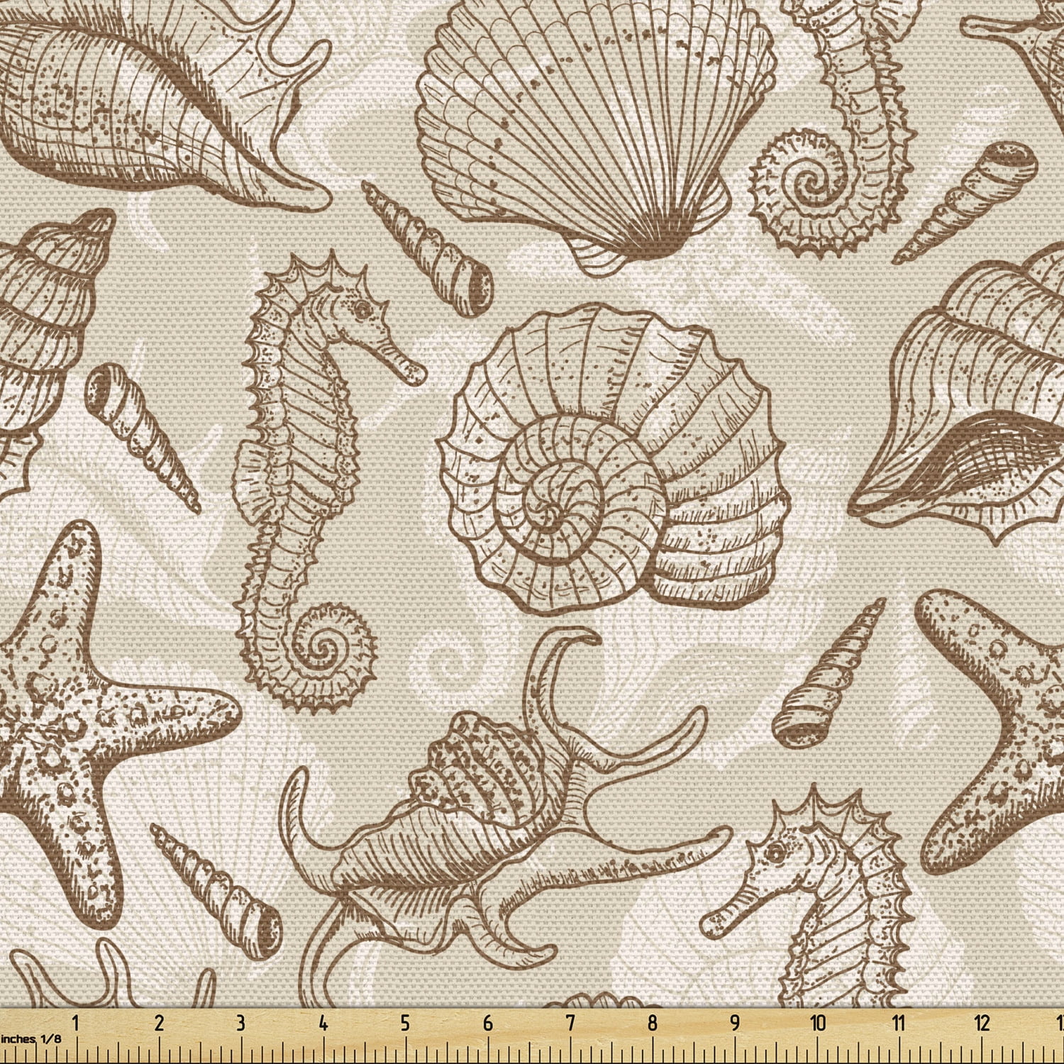 Blue Ivory Drapery Upholstery Fabric Indoor/Outdoor Tropical Sea Shells 