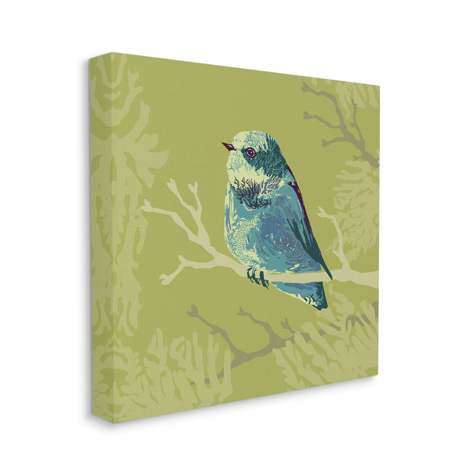 Stupell Industries Small Blue Bird Perched Modern Layered Botanicals Graphic Art Gallery Wrapped Canvas Print Wall Art, Design by Verbrugge Watercolor