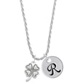 thumbnail image 1 of Delight Jewelry Silvertone Antiqued Four Leaf Clover Silvertone Script Initial Disc - R - Charm Necklace, 20"+3", 1 of 4