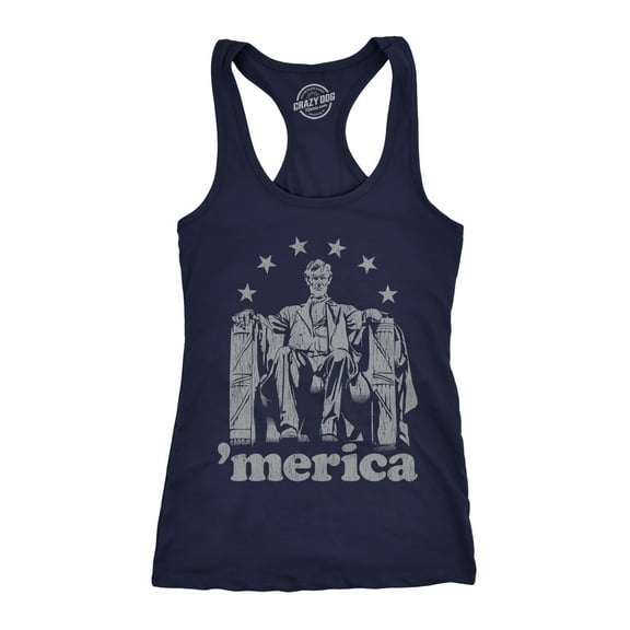 Womens Fitness Tank Abe Lincoln 'Merica Tanktop Funny 4th of July USA Patriotic Graphic Novelty Shirt