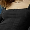thumbnail image 4 of Women‘s Spring Solid Color Long Sleeve Square Neck Slim T-shirt, 4 of 5