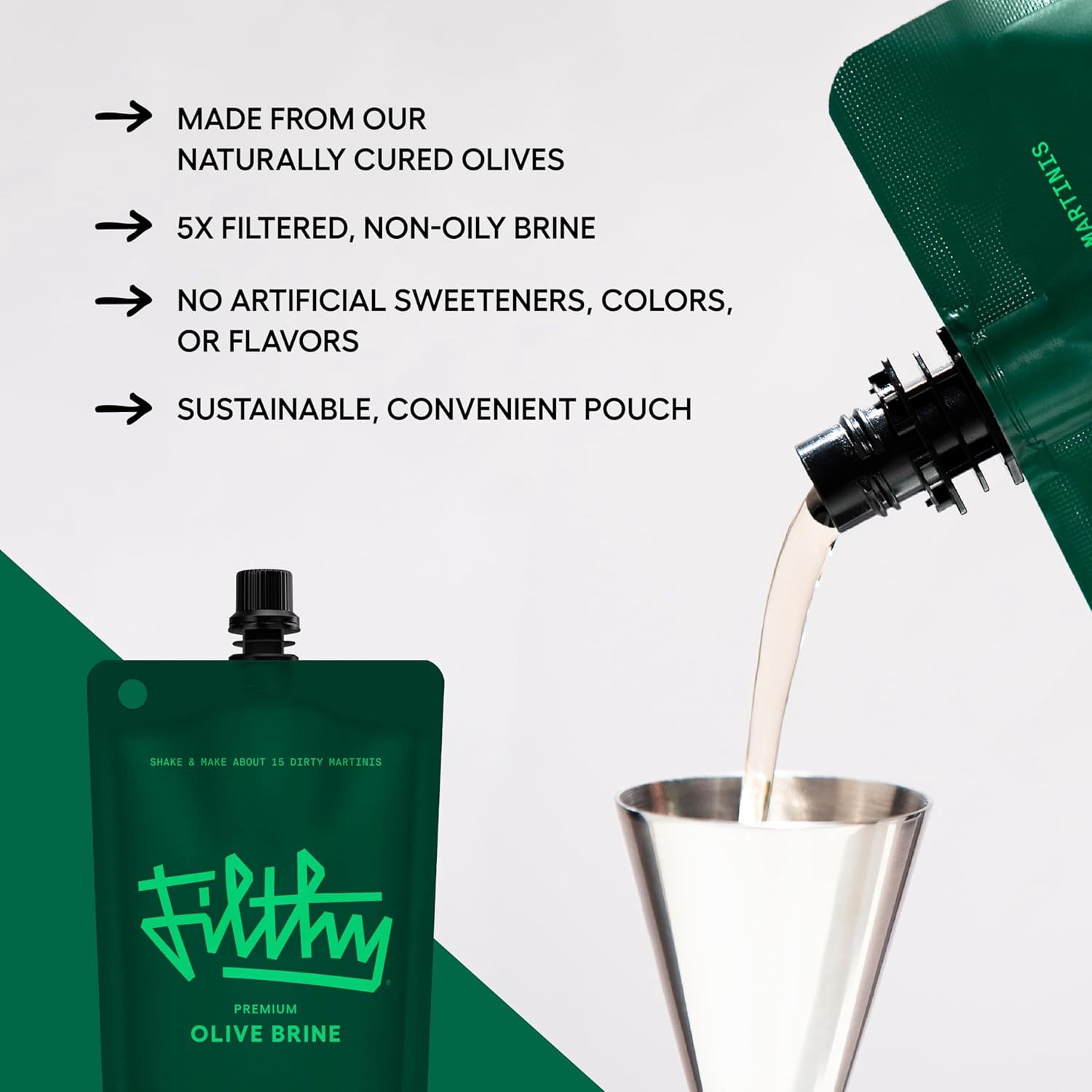 Filthy Olive Brine Premium Cocktail Mixer, 8oz Single Pouch