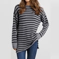 thumbnail image 5 of Baqcunre Womens Sweaters Women's Autumn And Winter Casual Loose Fitting Long Sleeved Round Neck Mid Length Hem With Split Stripe Patchwork Sweater Hoodies For Women Womens Fall Tops Grey L, 5 of 6