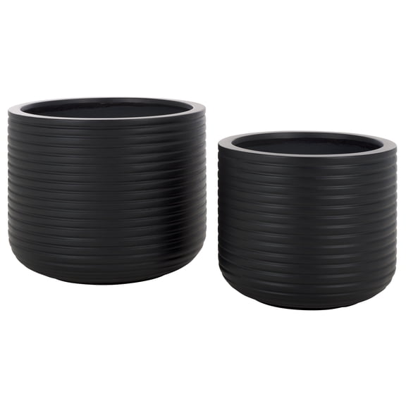 Safavieh Nardo Cement Modern Solid Round Black Plant Pot 2 Count