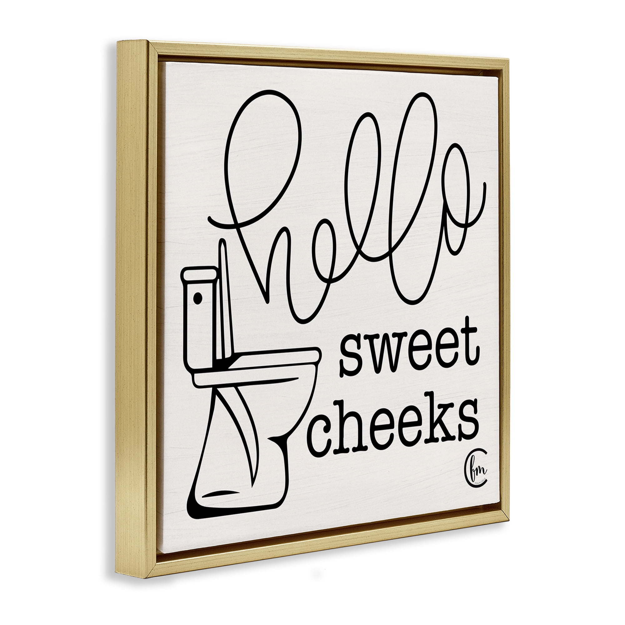 Stupell Industries Hello Sweet Cheeks with Toilet Typography Painting Gold Floater Framed Canvas Art Print Wall Art, 25 x 25