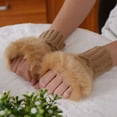 thumbnail image 3 of D-GROEE 1 Pair Fingerless Winter Gloves Short Touchscreen Gloves Thumb Hole Mittens Knitted Warm Gloves with Fluffy Plush, 3 of 5