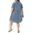 thumbnail image 4 of Agnes Orinda Women's Plus Size Babydoll Denim Dress Button Down Lapel Short Sleeves Casual Jean Shirt Dresses with Pockets 3X Blue Snow Wash, 4 of 8
