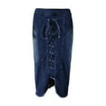 thumbnail image 4 of BLVB Denim Pencil Skirt for Women Lace up Bodycon Jeans Skirt High Waisted Hem Midi Skirts, 4 of 5
