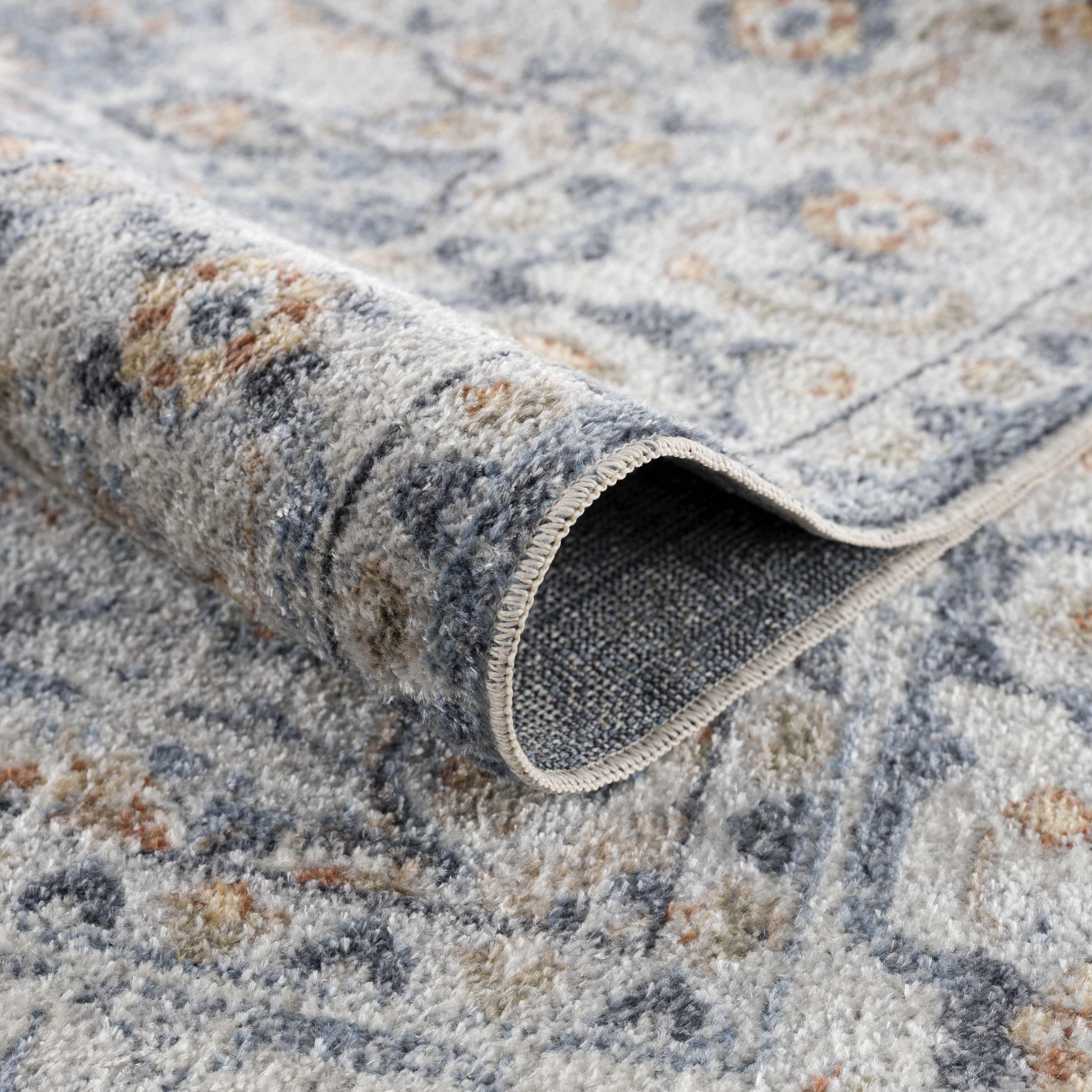 Hauteloom Hiti Living Room, Bedroom Machine Washable Area Rug - Traditional Oriental Medallion Carpet - Blue, Orange, Gray, Beige, Cream - 5'3" x 7'