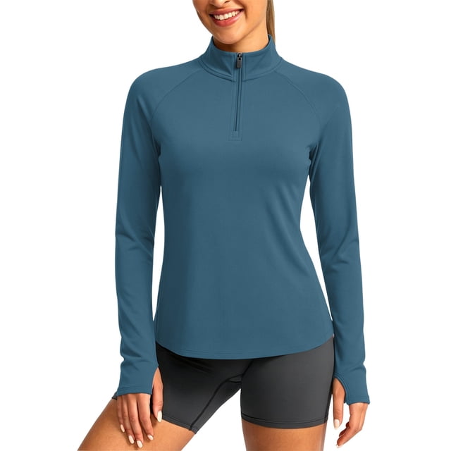 fatyb Womens Long Sleeve Shirts with Pockets Lightweight Quarter Zip Pullover Hiking Running Workout Tops