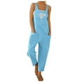 thumbnail image 2 of Conairie Overalls For Womens Flower Print Casual Sleeveless Long Romper Straight Leg Pants With Pockets Sky Blue XXL, 2 of 4
