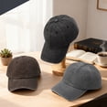 thumbnail image 4 of Bocaoying 3 Pack Washed Cotton Baseball Caps for Men Women, Breathable Retro Adjustable Dad Hats with Structured Crown, Curved Brim Ball Caps for Running, Outdoor, Daily Wear, Black/Grey/Coffee, 4 of 7