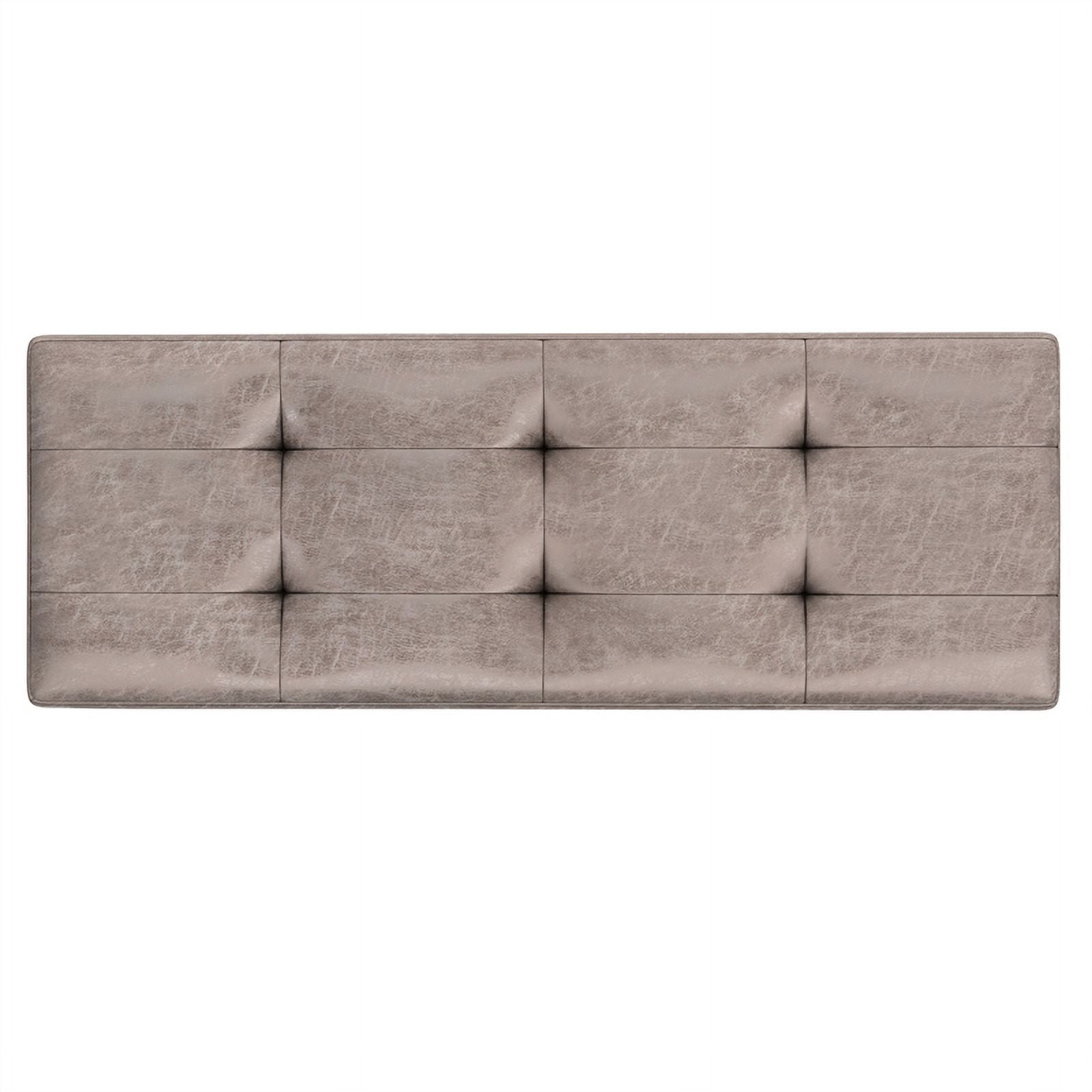 Simpli Home Shay 48" Wide Modern Rectangle Storage Ottoman in Gray Taupe Vegan Faux Leather