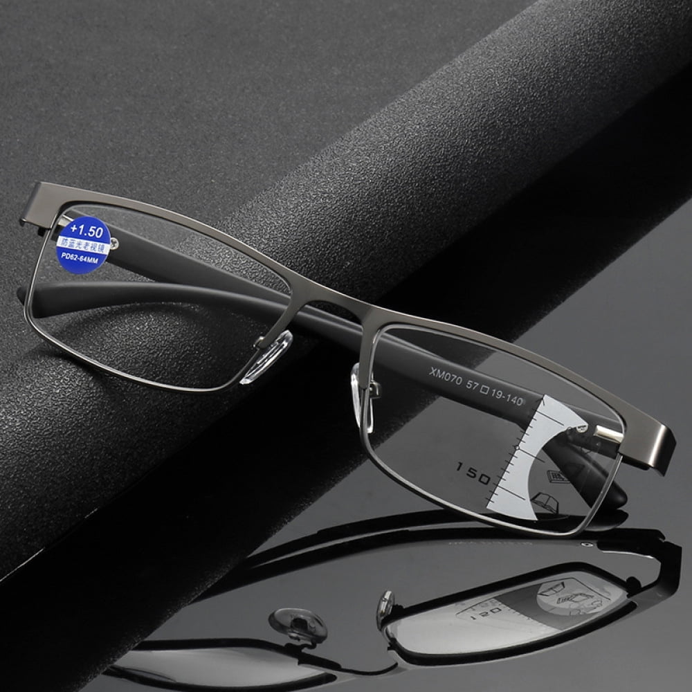 2 Pairs of Rectangular Classic Business Progressive Reading Glasses 4.00 for Men, Metal Spring Hinge Temple Readers, Gunmetal Vintage Presbyopic Glasses +4.00 Strength