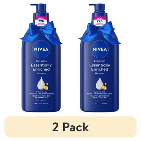 (2 pack) NIVEA Essentially Enriched Body Lotion with Hyaluronic Acid and Almond Oil, Holiday Gifts, 20 fl oz