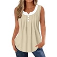 thumbnail image 3 of TAGOLD Womens Round-Neck Tank Top Ruched Button Panel V Neck 2 In 1 Sleeveless Top, 3 of 5