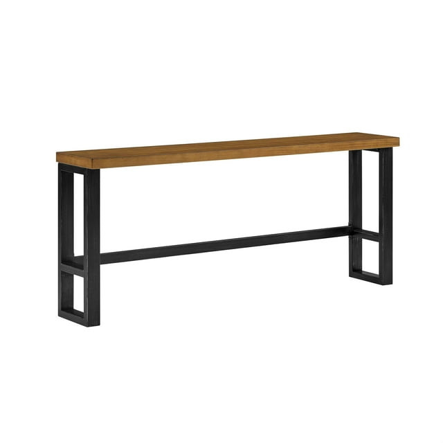 Linon Otis Sofa Bar Table Stained Wooden Top with Steel Frame in Dark Gunmetal