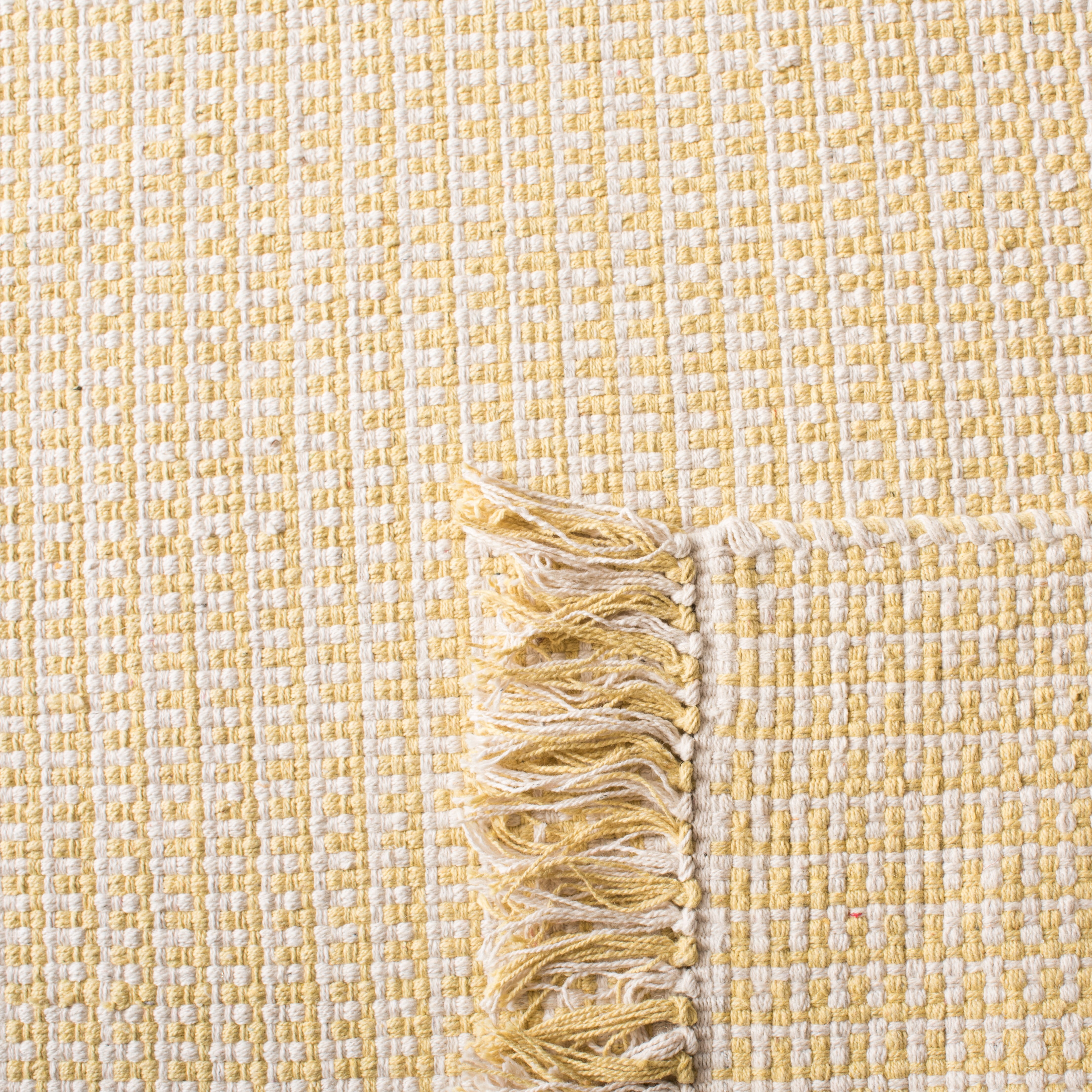 SAFAVIEH Montauk Patton Geometric Cotton Runner Rug, Ivory/Yellow, 2'3" x 12'