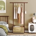 thumbnail image 4 of Costway Bamboo Clothes Rack with Rattan Storage Basket & Wheels, Rolling Garment Rack Brown, 4 of 10