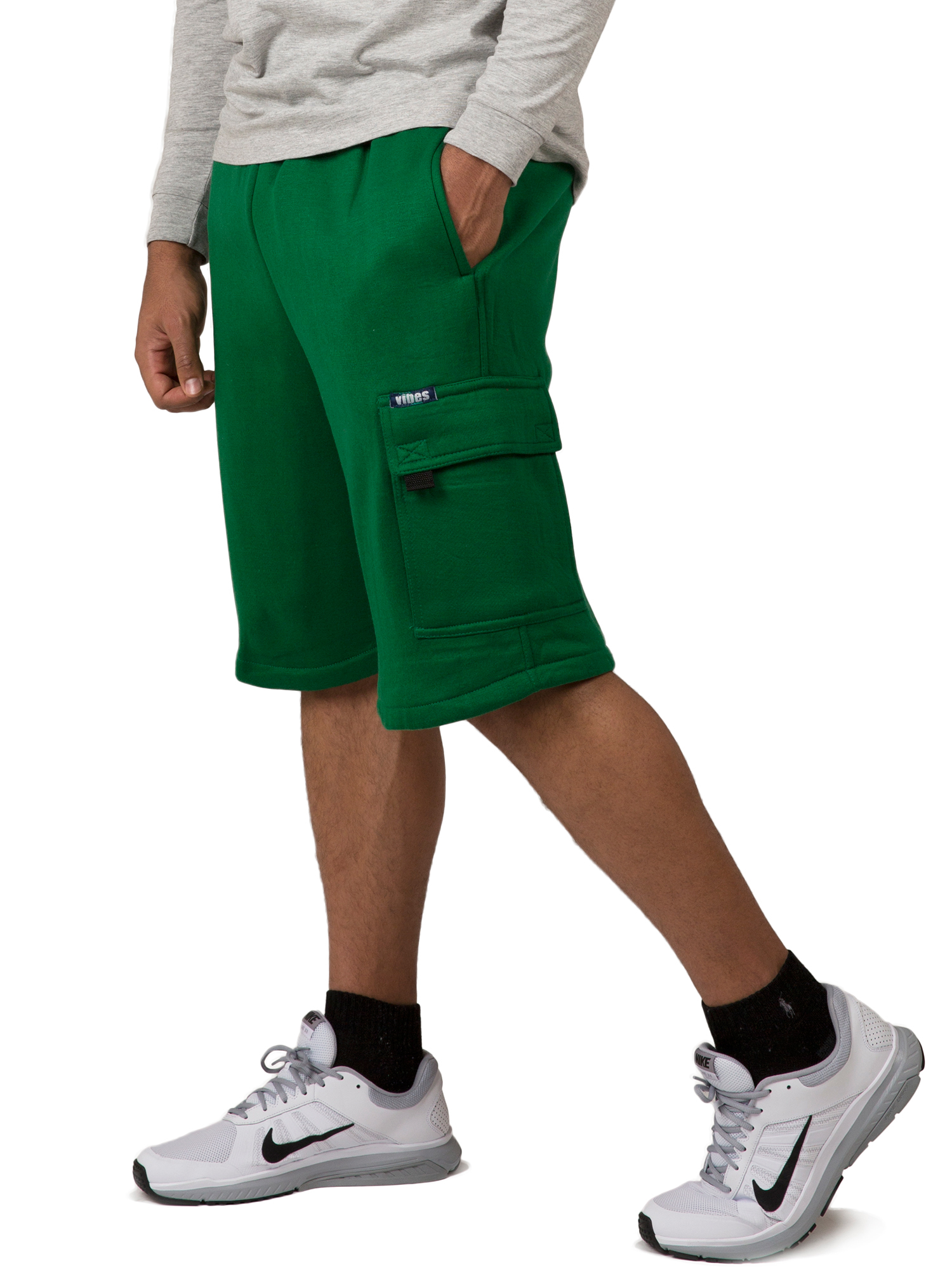 Vibes Men Fleece Cargo Shorts 13" Inseam Green XLarge