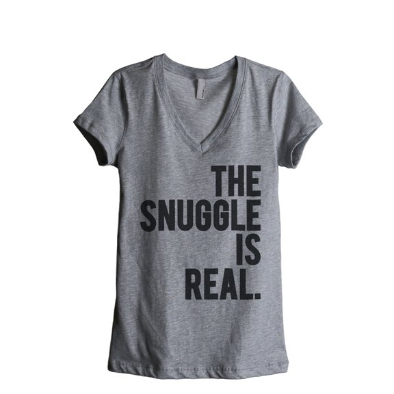 Thread Tank The Snuggle Is Real Women's Relaxed V-Neck T-Shirt Tee Heather Grey Small