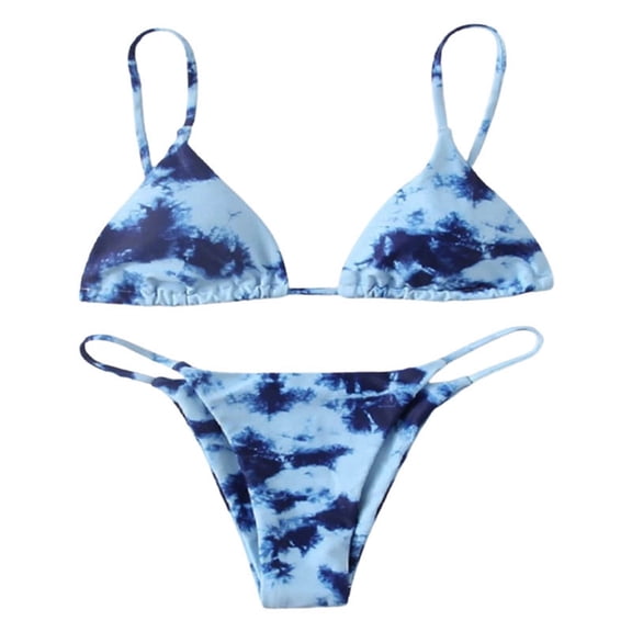 Celivon Womens Tie Dye Bikini Set With Strappy Top Sexy High Cut Two Piece Swimsuit For Neck Beachwear