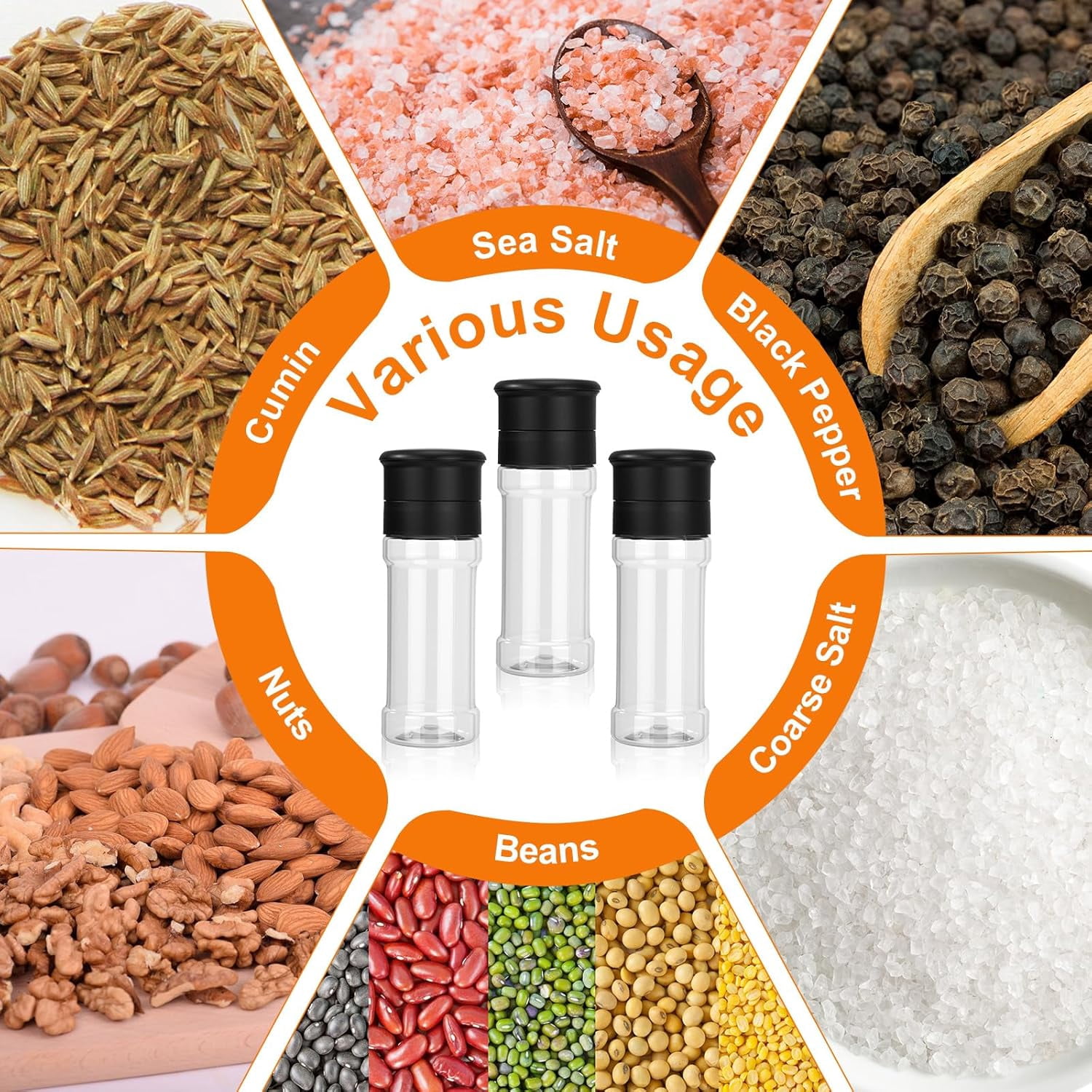 30 Pcs Plastic Salt and Pepper Grinder Set Refillable Small Spice Bottles  Manual Grinders for Kitchen