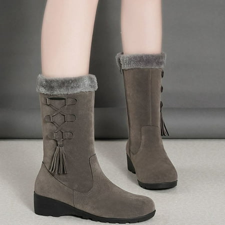

Juebong Christmas Deals Winter cotton boots fleece warm non-slip boots plus velvet thick cotton shoes 6.5 Gray