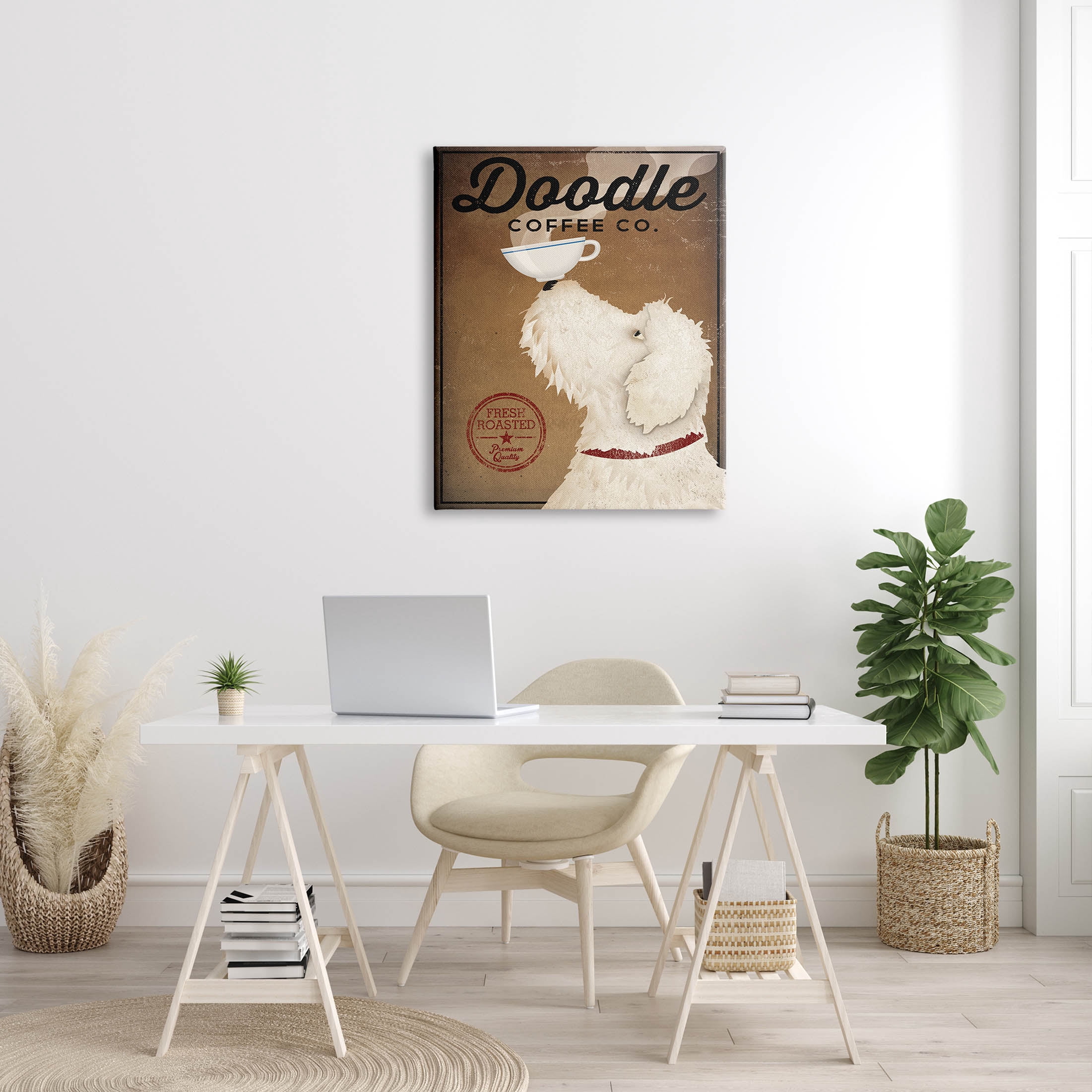 Stupell Industries Vintage Doodle Coffee Dog Sign Graphic Art Gallery Wrapped Canvas Print Wall Art, Design by Ryan Fowler