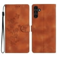 thumbnail image 1 of SaniMore Wallet Case for Samsung Galaxy A34 5G 6.6" 2023, PU Leather Embossed Flower Shockproof [Card Slots + Cash Pocket + Removeable Wrist Strap] Kickstand Full Protective Business Shell, Brown, 1 of 11