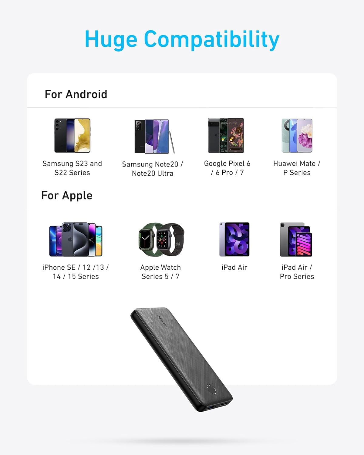 Power bank (PowerCore 10K), compact travel ready with a 10,000 mah battery pack