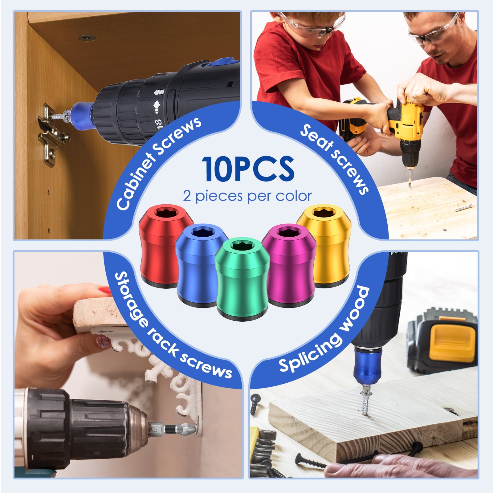 lkoopy 10 Pcs Screwdriver Head Magnetic Ring for Drill 1/4inch/6.35mm Magnetic Screw Ring for Hex Screwdriver and Power Bits 5 Colors