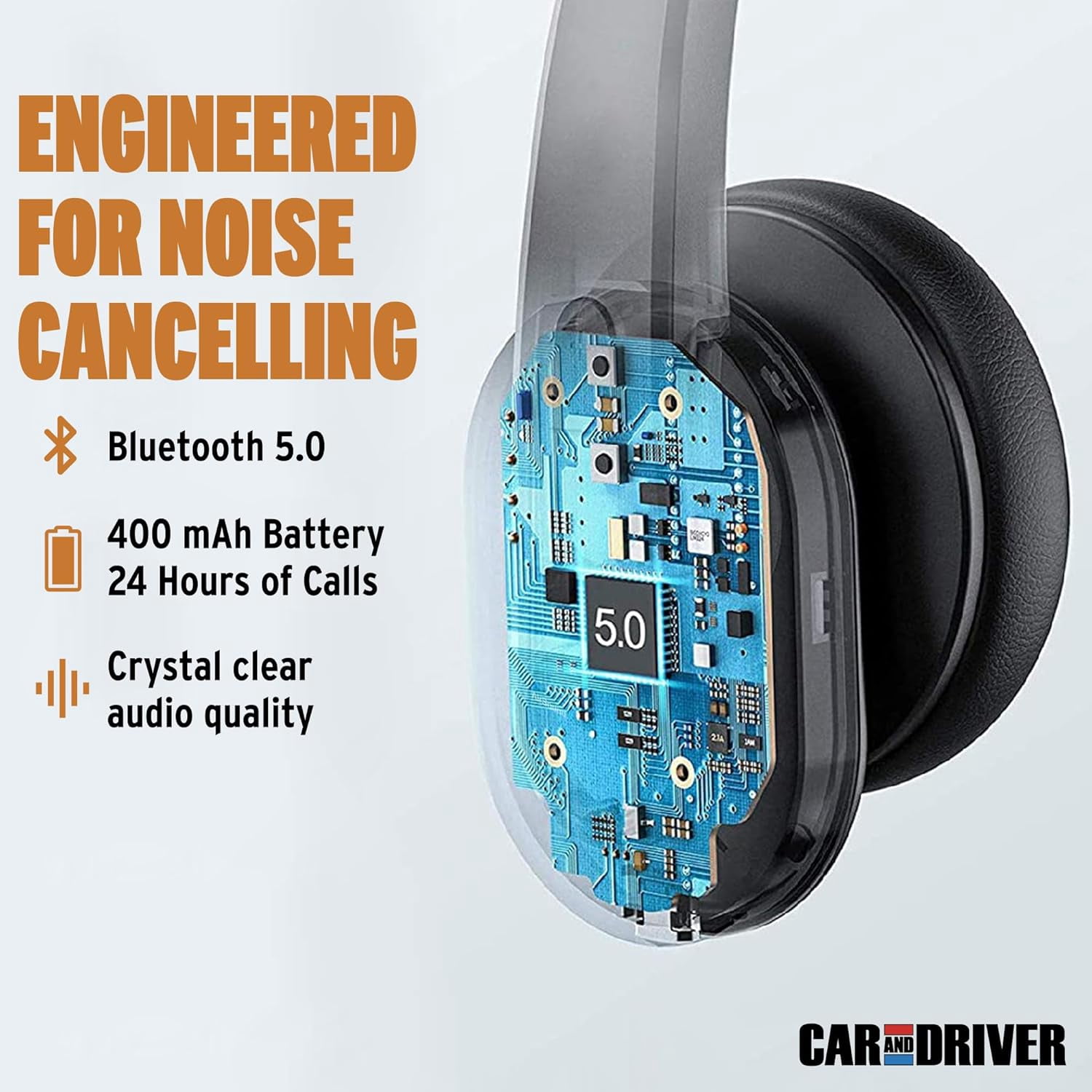 Car and Driver Trucker Bluetooth Headset, Wireless Headset Noise Canceling Headphones with Microphone, Home Office, Zoom, Call Center, Clear Highway | Siri, Alexa, Google Compatible