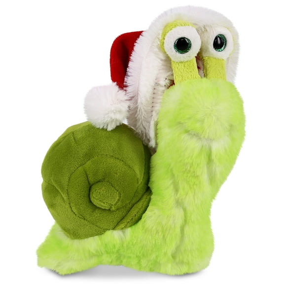 DolliBu Santa Green Snail Stuffed Animal Plush Toy - Super Soft Snail Plush Dress Up with Red Santa Claus Outfit, Cute Plush Holiday Christmas Gift - 7 Inch