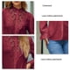 thumbnail image 5 of Blusa retro de encaje con volantes, de manga larga, color rojo oscuro, hueca, de un solo pecho y color puro, talla XL, 5 of 6