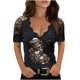 thumbnail image 1 of Blusa de manga corta con estampado de calavera para mujer Fridja  bn4929, 1 of 5
