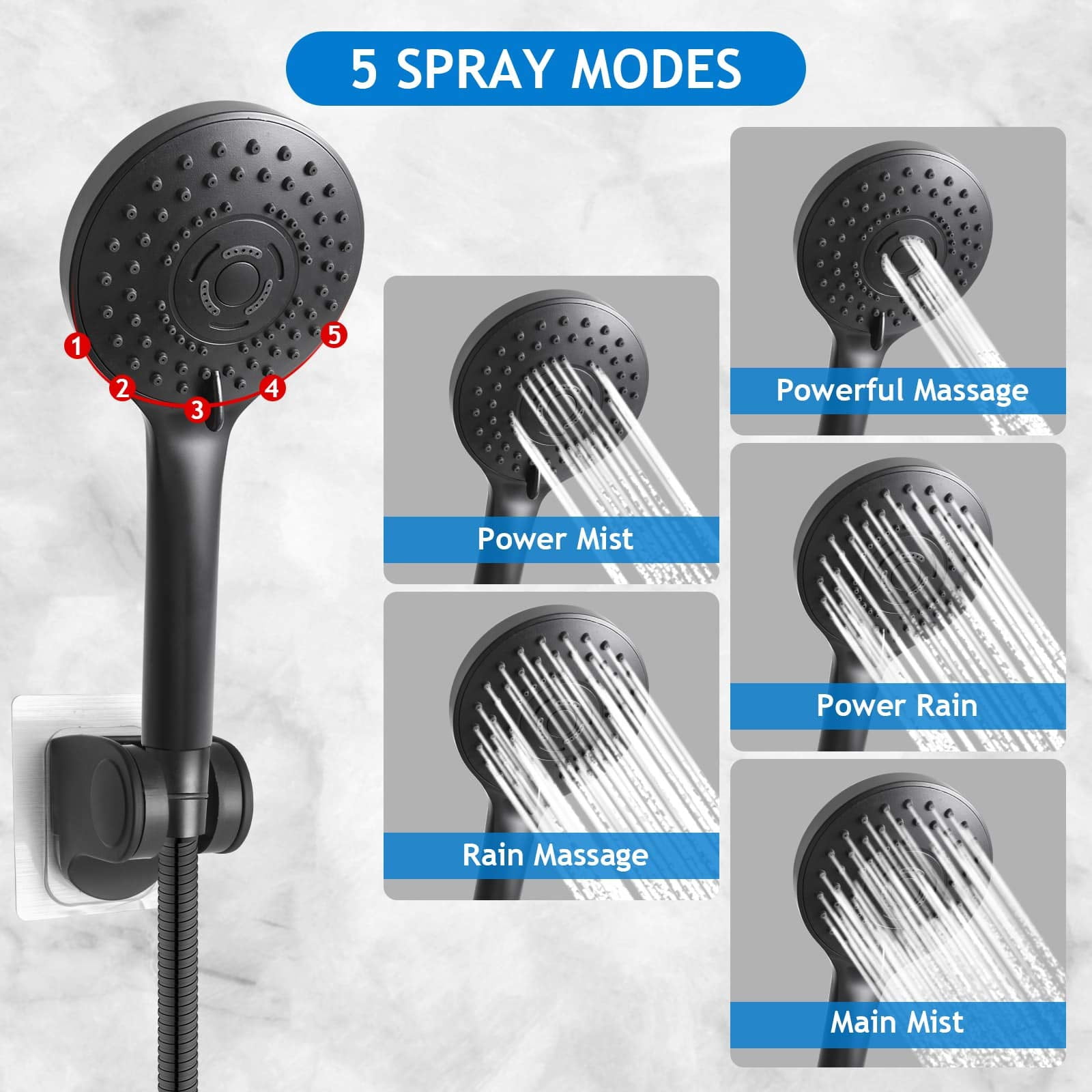 8" Showerhead Set Matte Black Multi-Use Bath Accessory