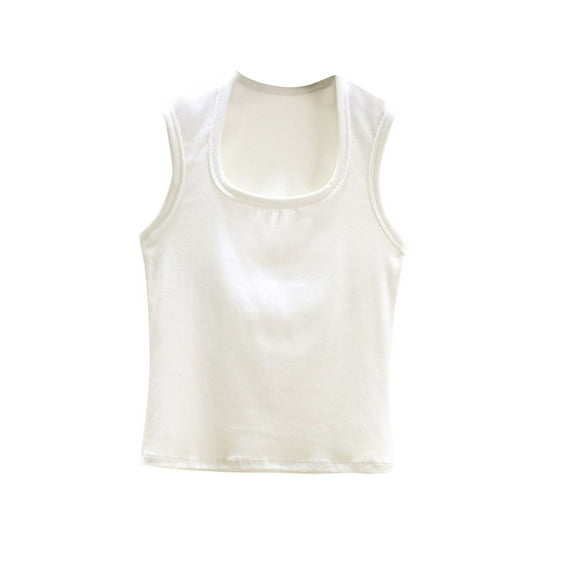 Cotton Tank Tops for Women Summer Slim Fitted Crop Sleeveless Base Tees Undershirts Square Neck Tanks Vest (XL, White)