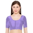 thumbnail image 1 of eloria Women's Art Silk Top Short Sleeve Blouse Deep Neck Top Sari Accessories Color: Viloet | Size: 32, 1 of 5