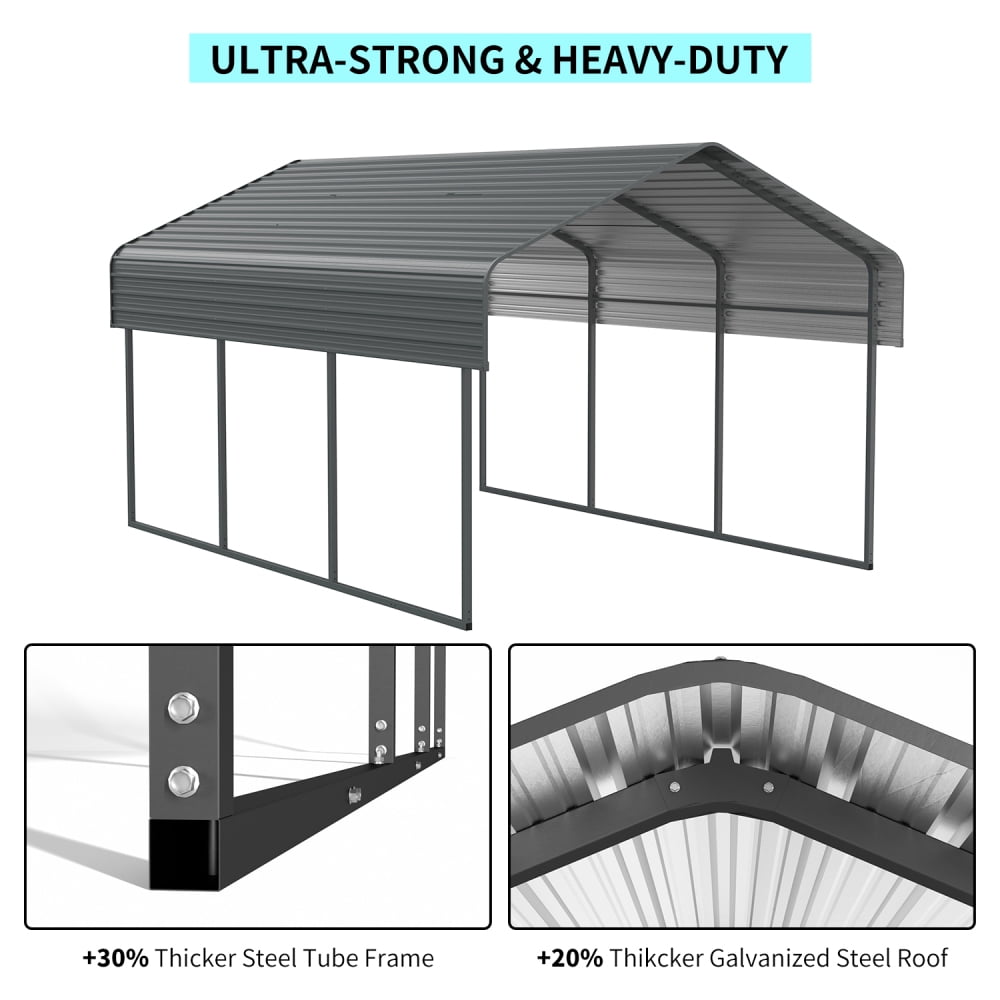 NOBOLEA Metal Carport, Heavy-Duty Steel Car Canopy with Reinforced Frame, Weather-Resistant Outdoor Shelter for Cars, Boats, and Equipment, Grey