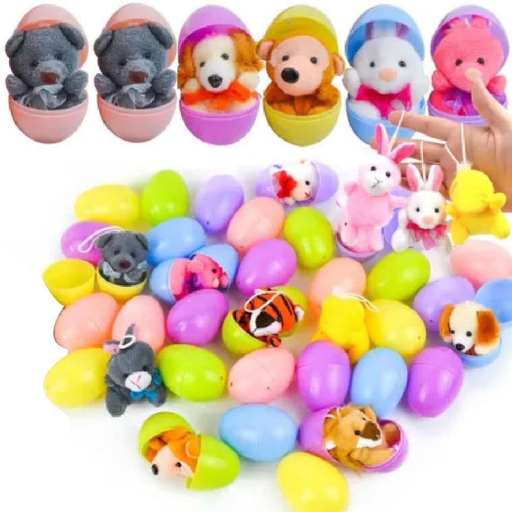 Easter Eggs Filled with Mini Plush Animals, 24 pack Stuffed Animal Easter Basket Stuffers for Toddlers Kids, Plastic Egg Filler Toys for Easter Egg Search, Party Favors