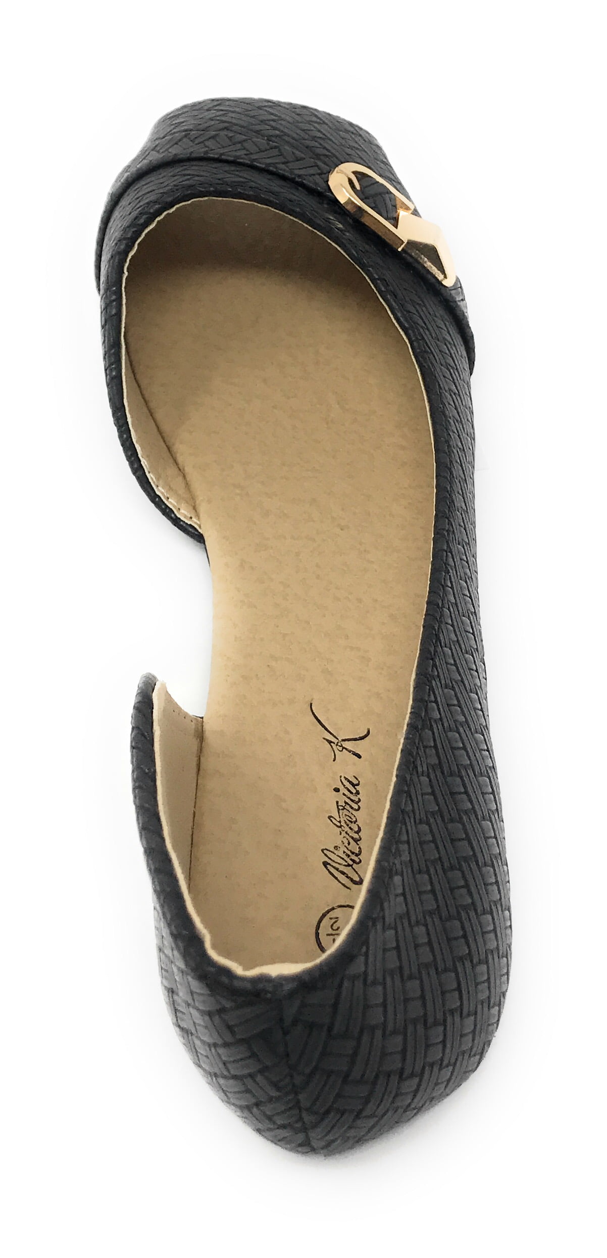 フラットシューズ ^Victoria Shoes^ Kung Fu Casa Ballerina 1080910BEIGE 5007667 Victoria K Women's Textured Open Toe With Gold Buckle