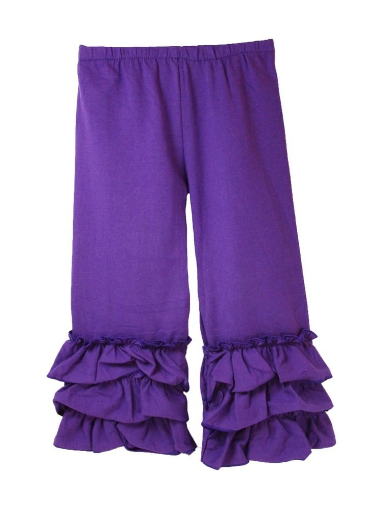Little Girls Purple Triple Tier Ruffle Cuffed Cotton Spandex Pants 4T ...