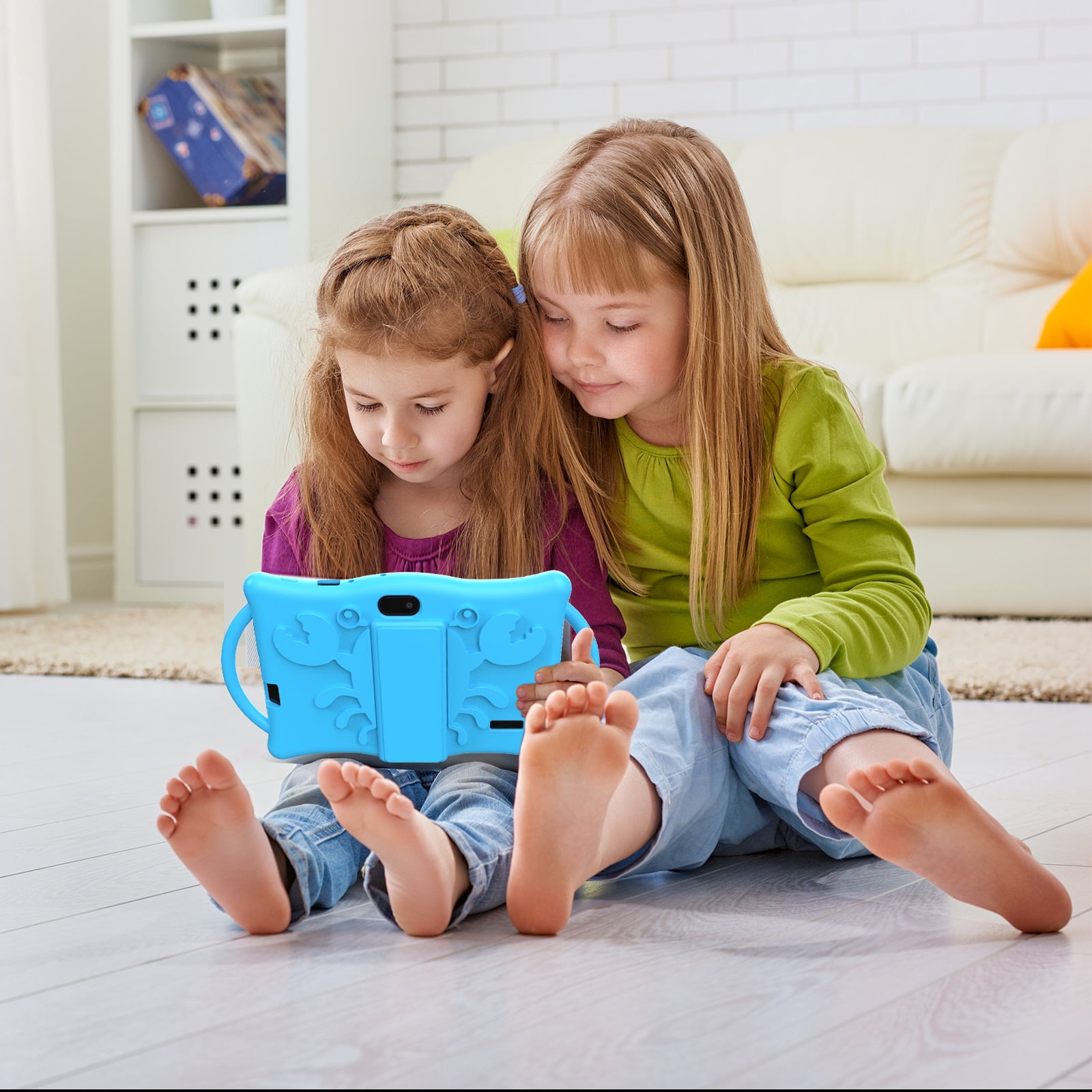 Kids Tablet 7Inches Android 14.0 with Case,RAM 8GB(4+4Expand)+32GB ROM, 1024*600 IPS Screen, Bluetooth 5.0,Front 2.0MP+ Back 2.0MP Dual Cameras,3000mAh Battery,Blue
