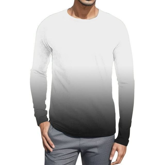Ketyyh-chn99 T-Shirts Grande Taille pour Hommes Vêtements d'Automne Mode Homme T-Shirt à Dégradé de Couleurs T-Shirt à Manches Longues et Col Rond Haut Blanc,G