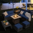 thumbnail image 2 of Topbuy 9 Pieces Outdoor PE Rattan Wicker Sectional Sofa with 42" Gas Fire Pit Table Space-Saving Patio Conversation Set with Storage Box Navy, 2 of 10