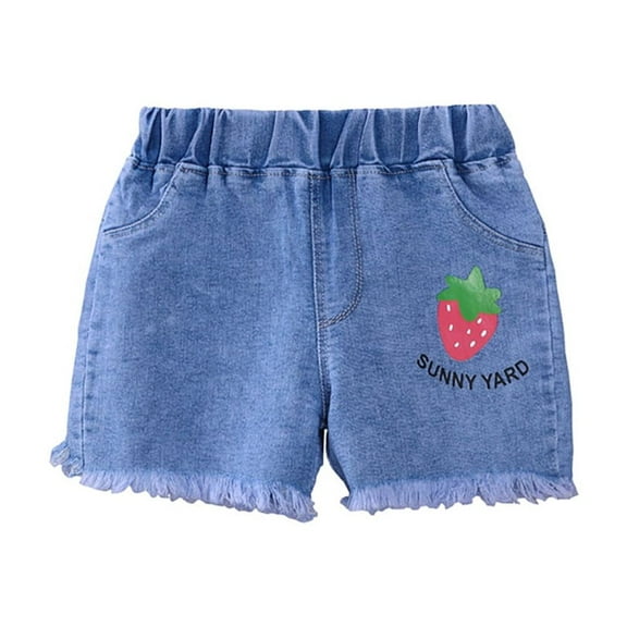 LYMAYTER Girls Jeans Shorts for Kids Baby Summer Denim Hot Pants Toddler Printed Casual Shorts 1-6 Years