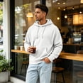 thumbnail image 3 of Domzest Mens Waffle Hoodies Long Sleeve Drawstring Hooded Sweatshirt 2026 Fall Casual Textured Streetwear Pullover White 2XL, 3 of 8